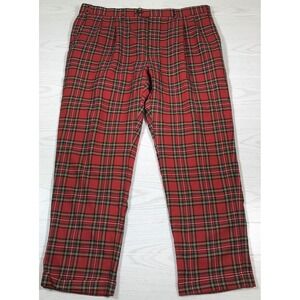 Vintage Plaid Wool Pants Men 42x30 Red Paul Frederick Pleated Cuffed 80s Tartan